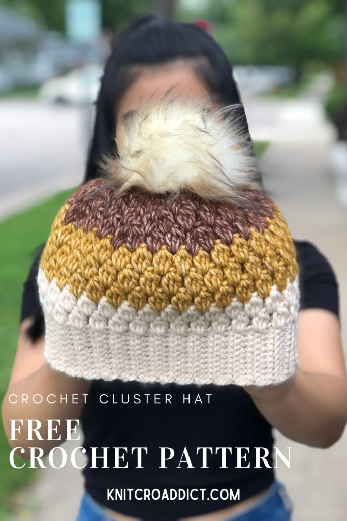 beautiful crochet beanie hat with a faux fur pom pom