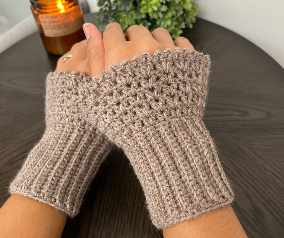 finished crochet wrist warmers
