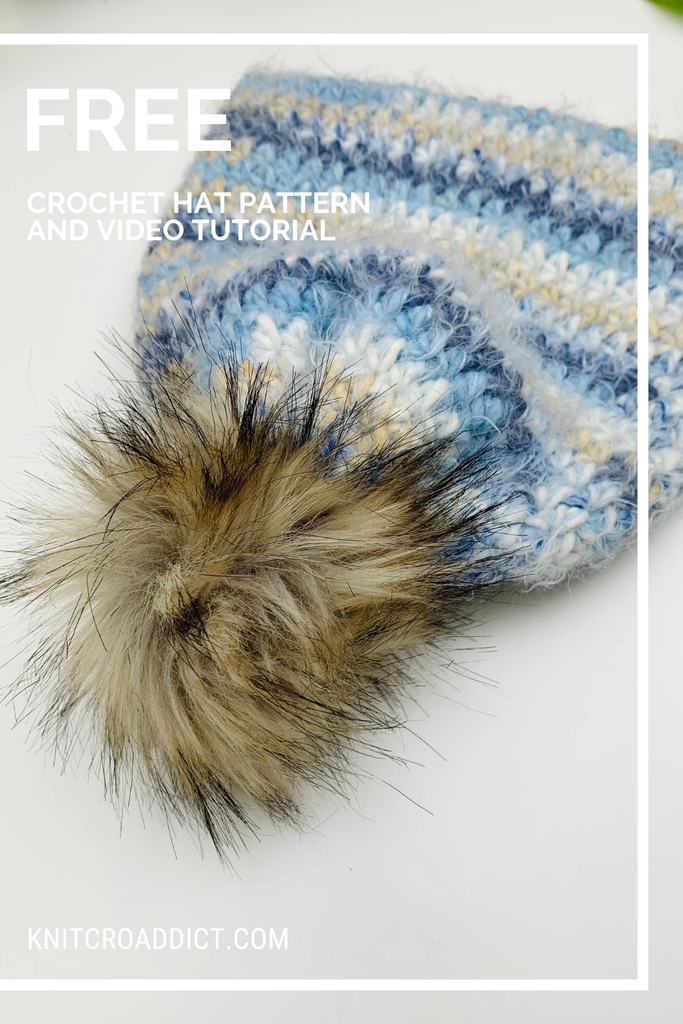 finished slouchy beanie crochet hat with faux fur pom pom